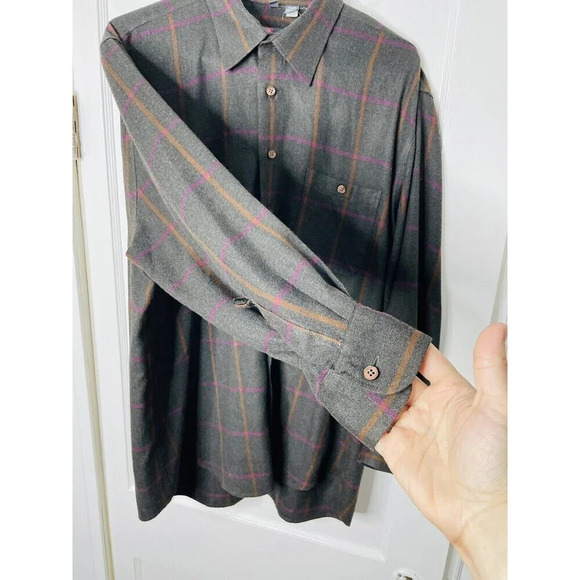 Haupt Mens Button Down Shirt Sz L Window Pane Plaid Long Sleeve Collared - Picture 3 of 9